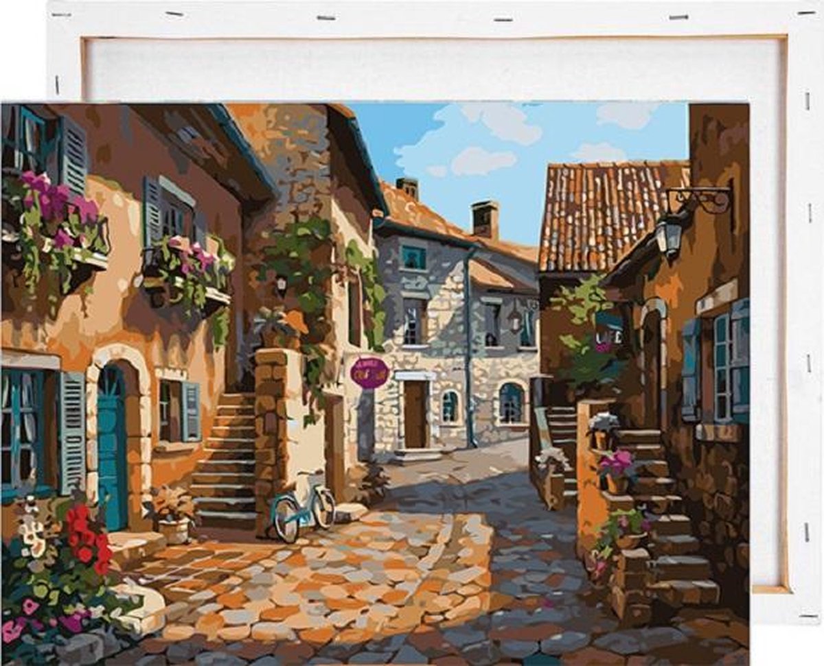 Straat Italiaans dopje - Schilderen op nummer - Met frame - 40x50 cm