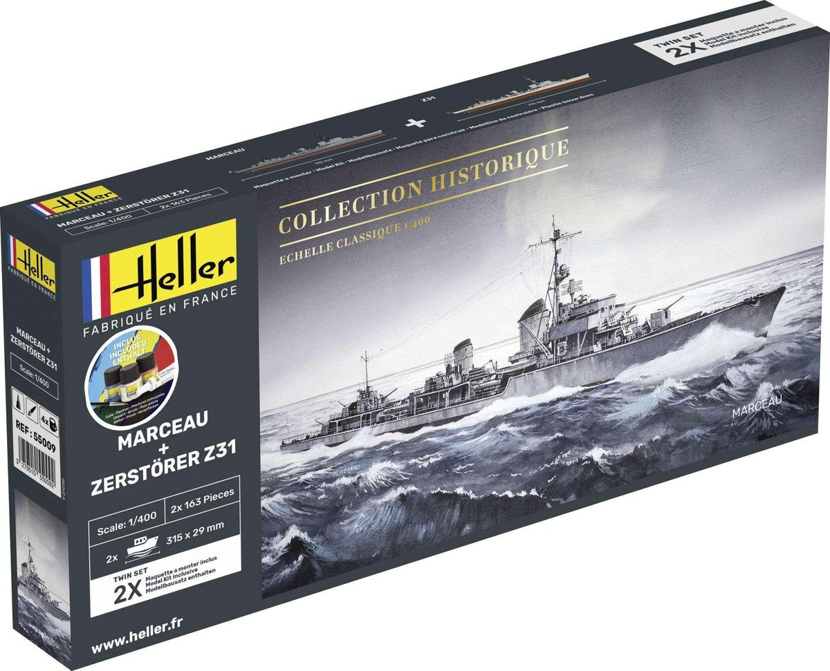 1:400 Heller 55009 Marceau + Zerstörer Z31 - Twinset - Starter Kit Plastic kit