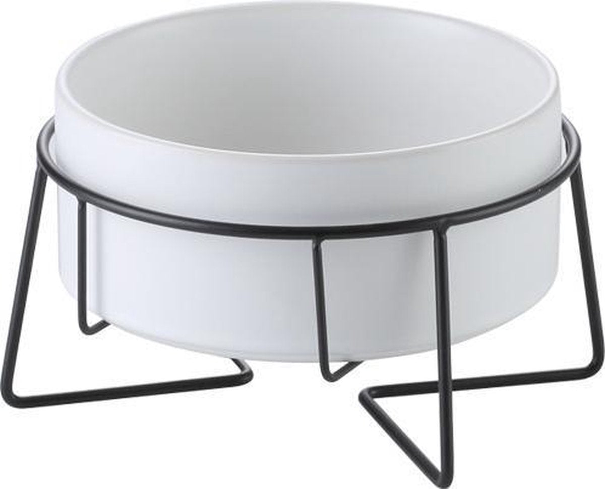 ElegaPet Honden Drink en Voerbak Wit + Ijzer Standaard - 1x Keramieke Drinkbak + Ijzer Onderframe - Design item voor in huis - Hond