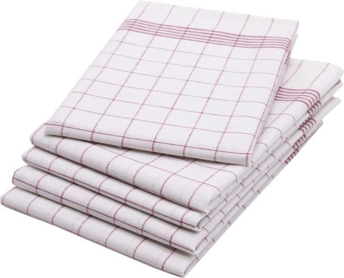 Maus gastro theedoeken set rood geruit katoen - 5 stuks