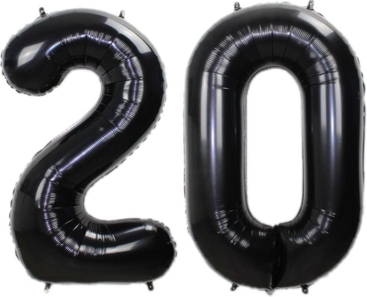 Folie Ballon Cijfer 20 Jaar Zwart 86Cm Verjaardag Folieballon Met Rietje