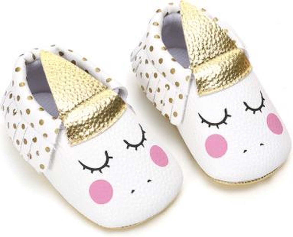 Eenhoorn baby slofjes met stipjes - 6 - 9 maanden - Unicorn - PU leer - Kraamcadeau - Babyshower