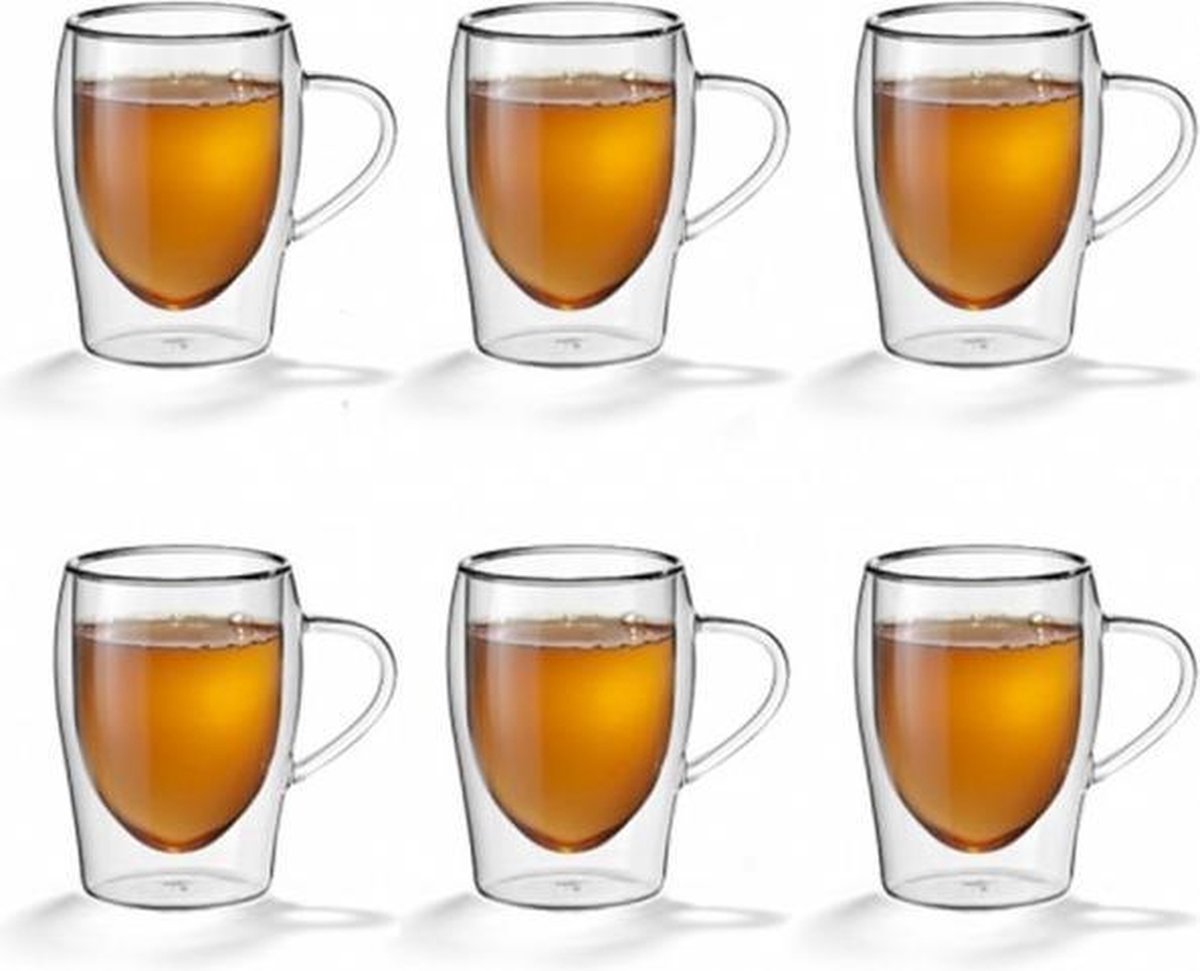 6 dubbelwandige theeglazen met oor 0