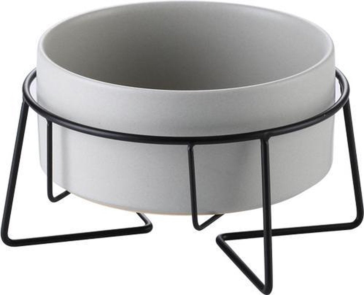 ElegaPet Honden Drink en Voerbak Grijs + Ijzer Standaard - 1x Keramieke Drinkbak + Ijzer Onderframe - Design item voor in huis - Hond