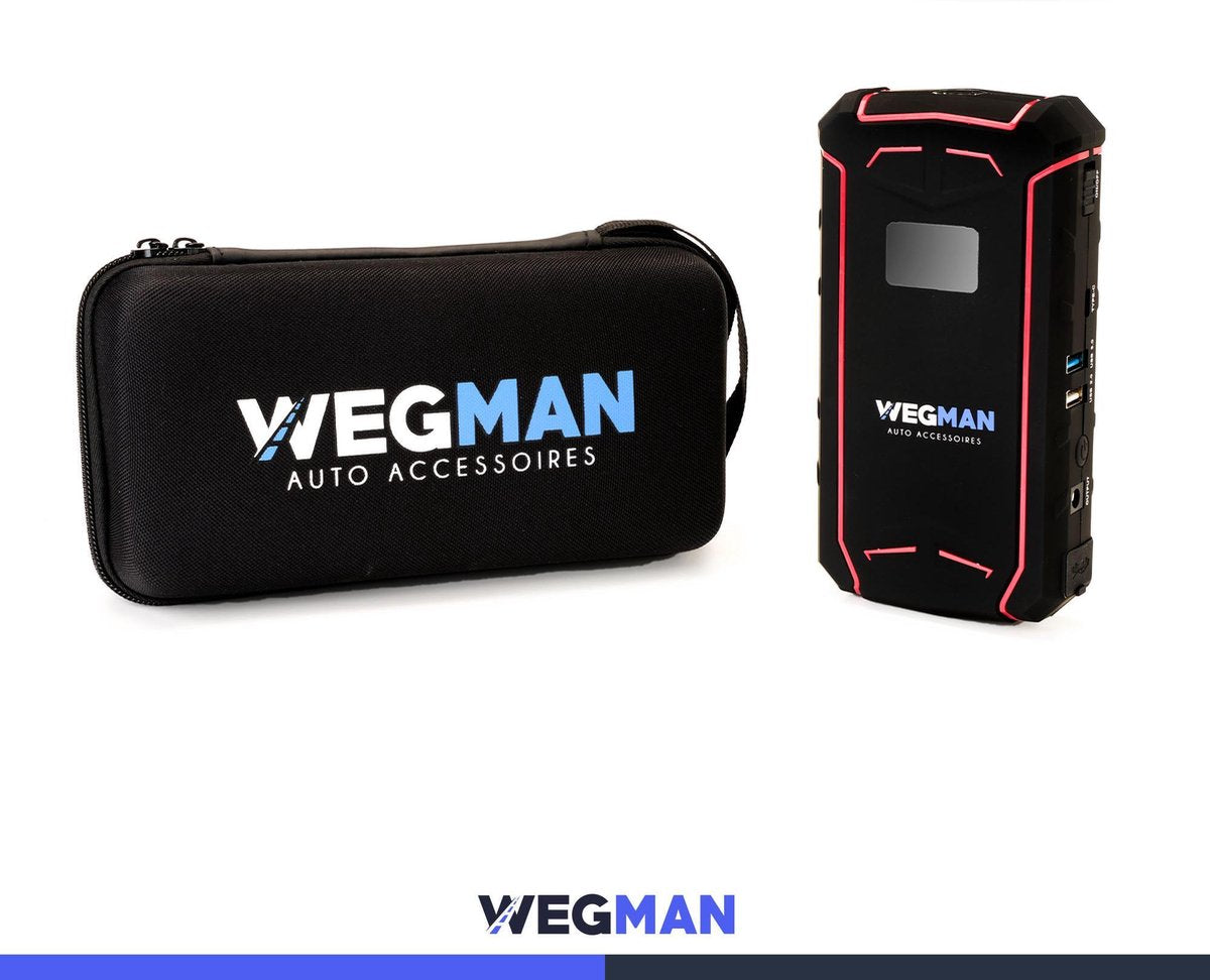 Wegman Jumpstarter 12V - 4-in-1 Starthulp - Powerbank - Zaklamp - Startbooster - Startkabels - Bezine en Diesel - Rood/Zwart