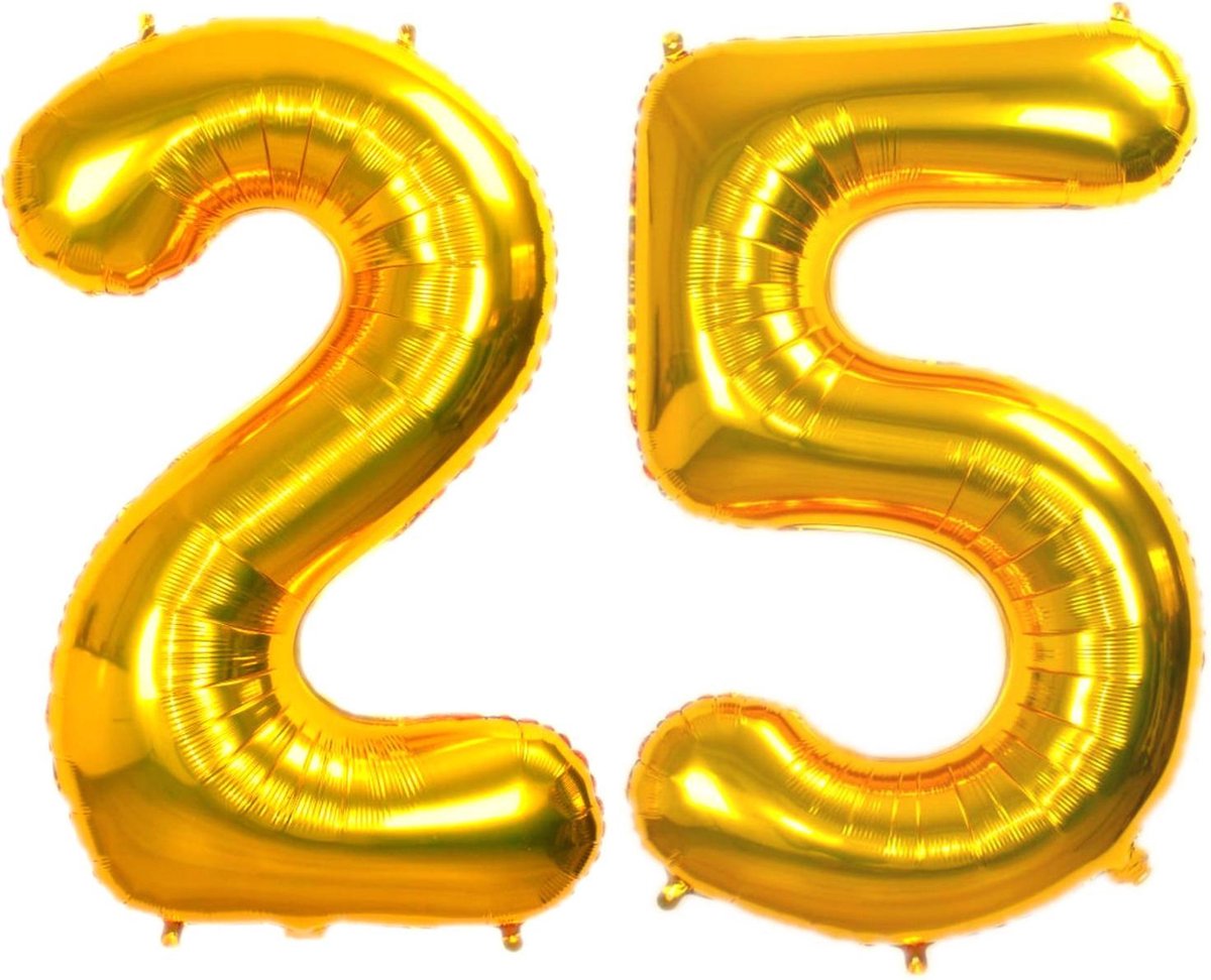 Folie Ballon Cijfer 25 Jaar Goud 70Cm Verjaardag Folieballon Met Rietje