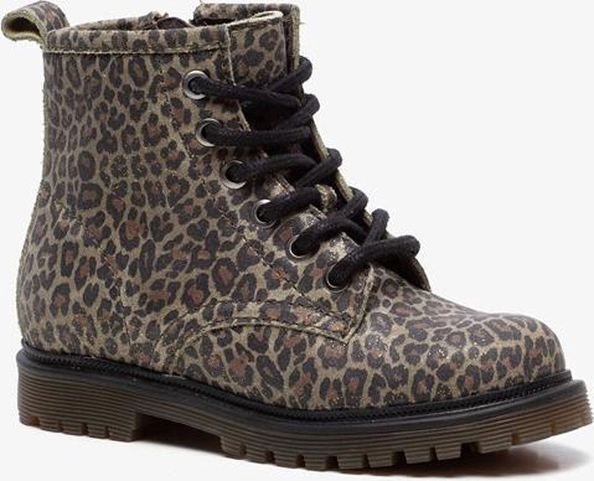 Groot leren meisjes veterboots met luipaardprint - Groen - Maat 29