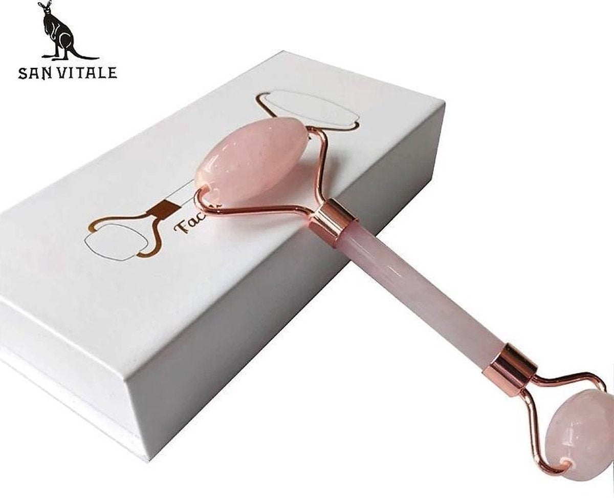 San Vitale® –LUXE Rose Quartz – Gezichtsroller – Facial Massage – Gezichtsmassage – Huidverzorging – Verzorgingsritueel – Massage roller - Gua Sha