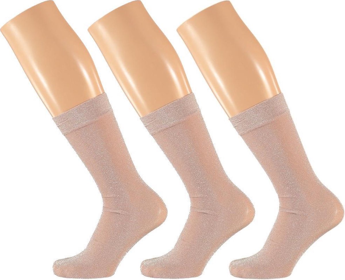 3x paar roze dames party glitter sokken lurex maat 36-41