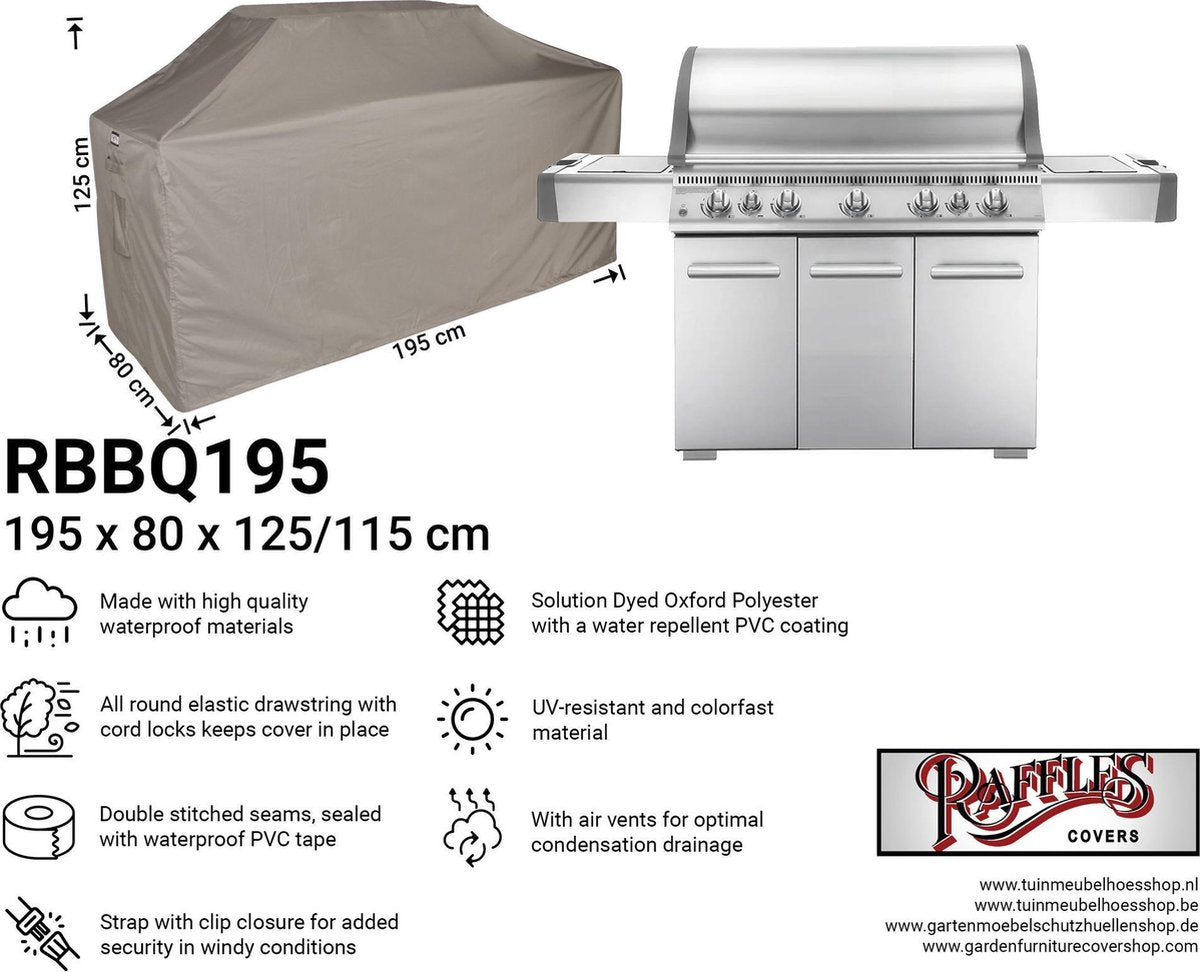 Barbecue afdekhoes 195 x 80 H: 125/115 cm RBBQ195
