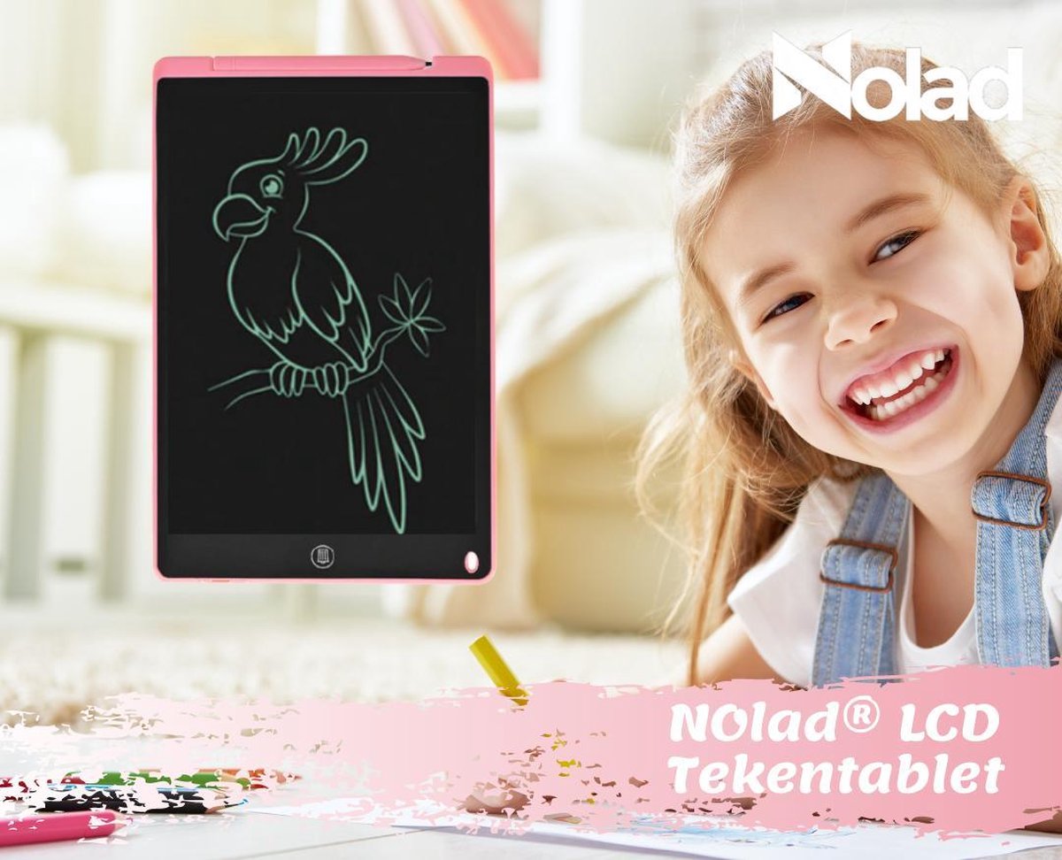 Nolad® LCD Tekentablet - magisch tekenbord - Tekenbord voor kinderen| 12 INCH kleurrijke digitale display | Grafische draagbaar tablet met geheugenslot | Leuke en leerzame bezigheid | Schrijven | Roze | Inclusief stylus pen & batterij