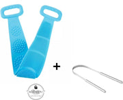 NLStuff4u - Ergonomische Rug Schrubber + Gratis Tongreiniger - Blauw - Rug Schrobber - Rug Borstel - Lichaamsborstel - Douchborstel - Badborstel - Massage Borstel Dubbelzijdig