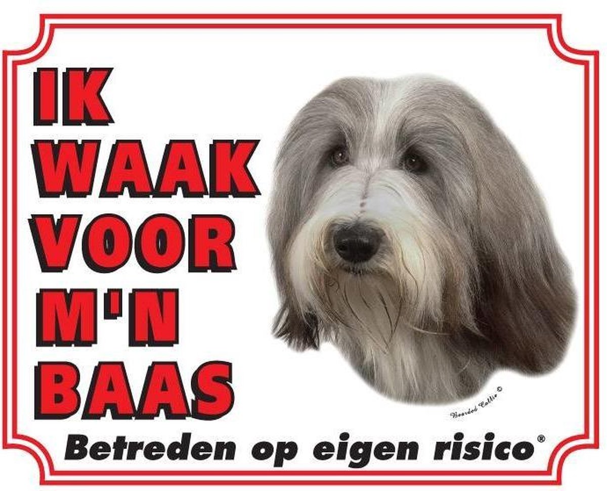 Bearded Collie Waakbord - Ik waak voor mijn baas
