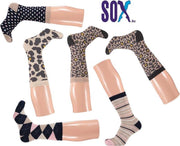SOX Thermische Full Terry Damessok 37/42 Fantasie Marine/beige/roze naadloos 6 PACK