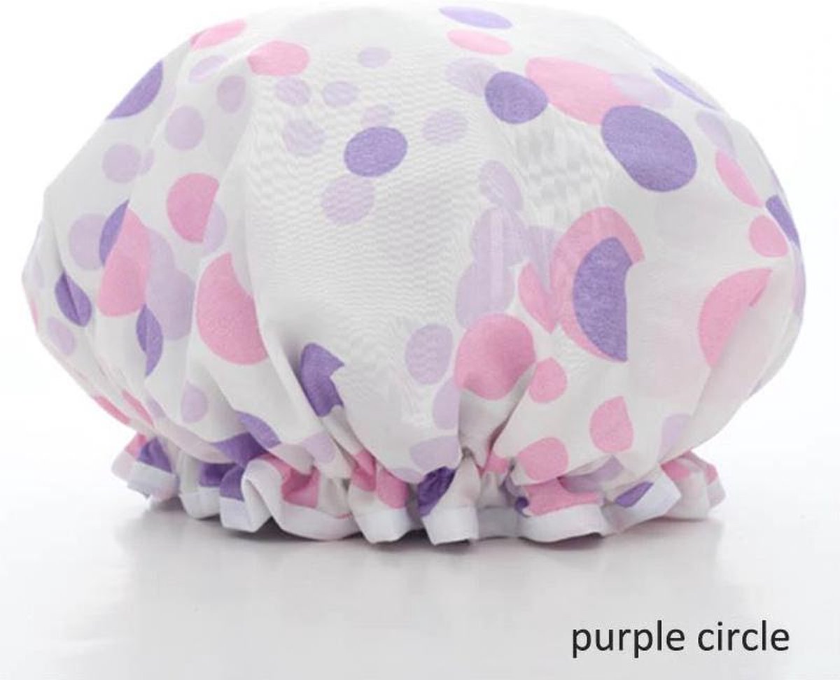 Dikke 1Stuks Douche muts - Shower Cap - Purple Circle - Waterdicht - BadMuts  - Dubbele Laag - Douchemuts Haar Cover Bedekking - Vrouwen Benodigdheden DoucheCap Badkamer Accessoires
