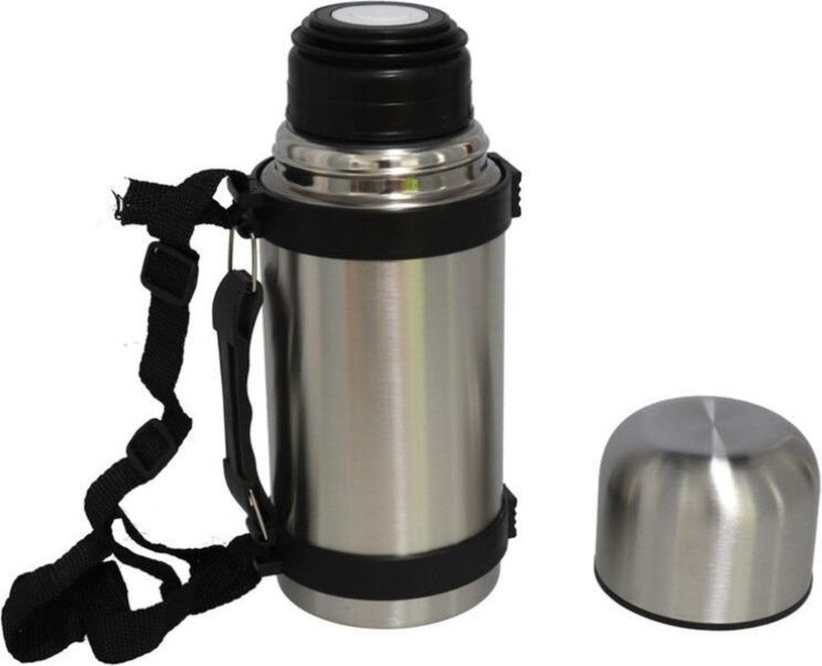 Thermosfles / isoleerfles RVS met draagriem 450 ml - Thermosflessen en isoleerkannen voor warme / koude dranken onderweg