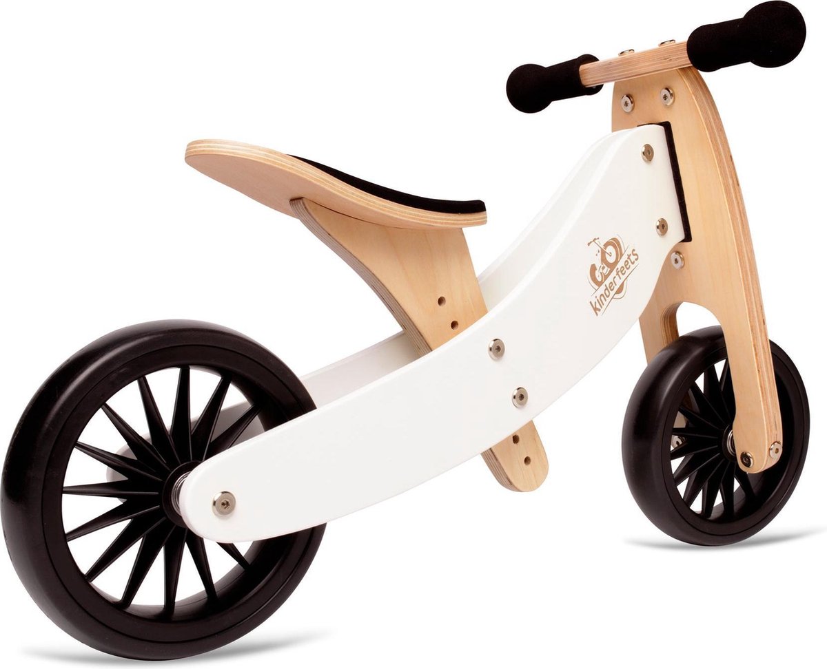 Kinderfeets - Houten driewieler Loopfiets - Tiny Tot Plus 2-in-1	- Wit