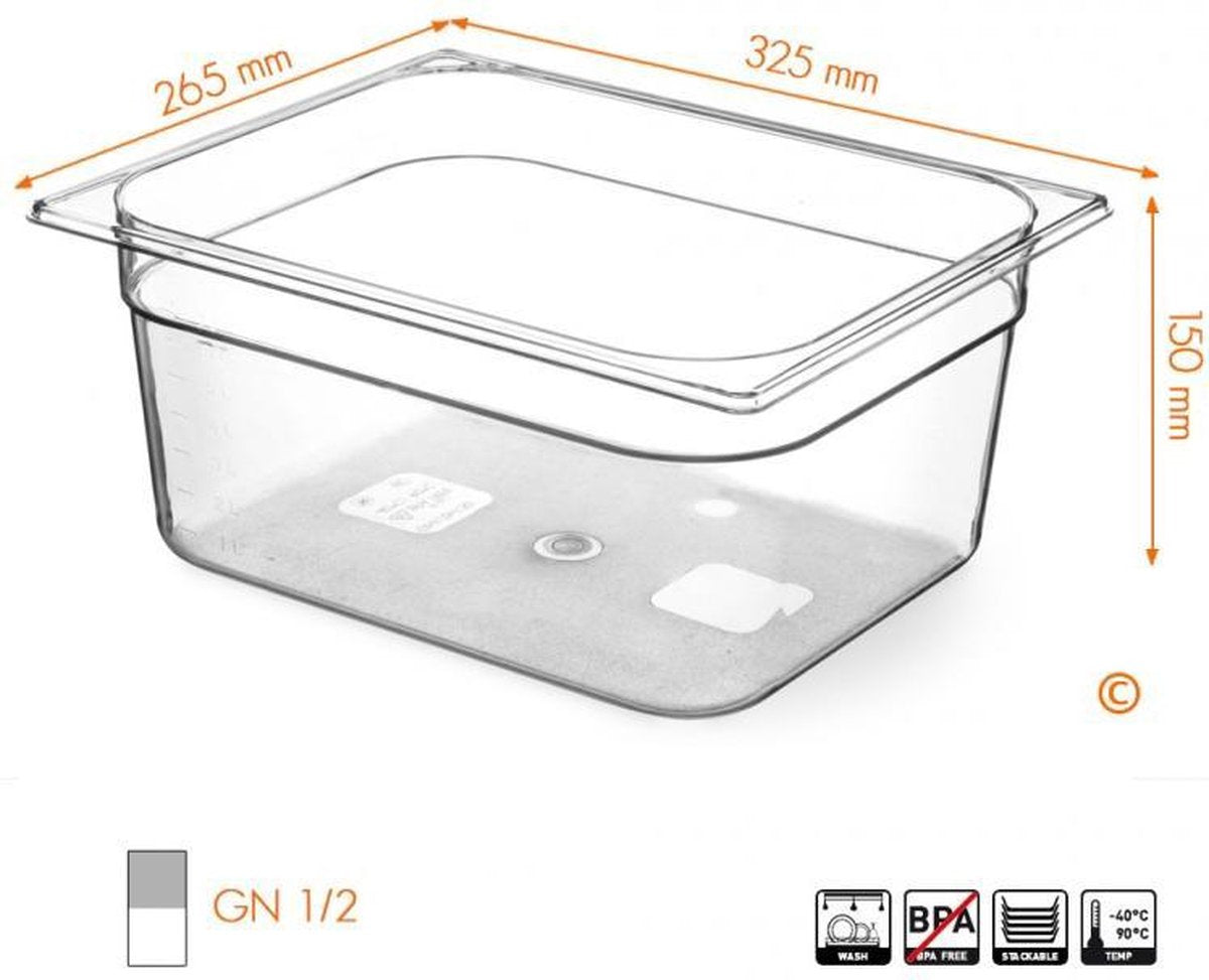 Gastronormbak BPA Vrij 1/2 150mm