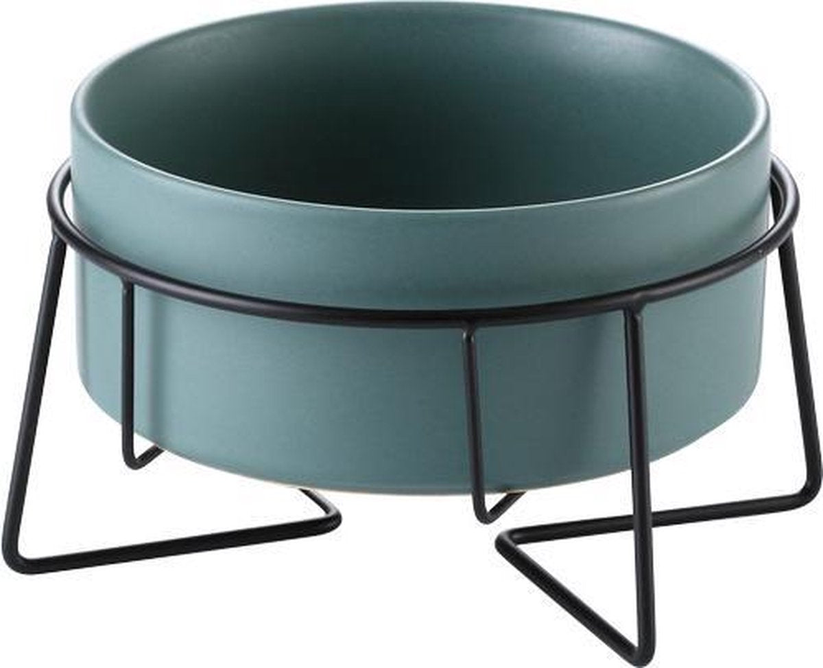 ElegaPet Honden Drink en Voerbak Groen + Ijzer Standaard - 1x Keramieke Drinkbak + Ijzer Onderframe - Design item voor in huis - Hond