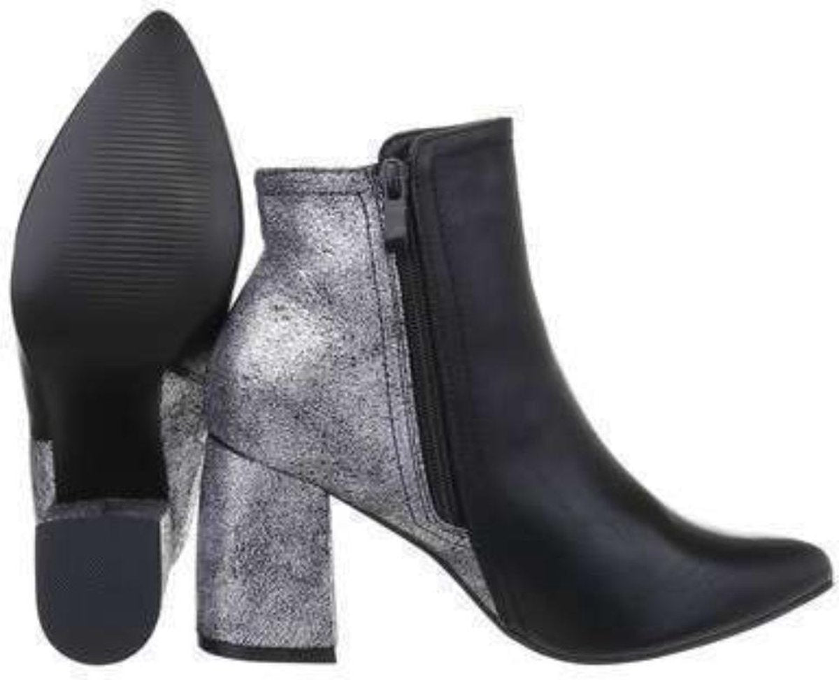 Enkellaarsjes highheel black silver