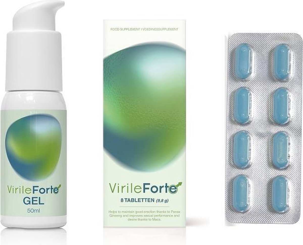 Virileforte - Dé nummer 1 voor mannen - Erectiepillen - Natuurlijke Libido Booster - 8 Tabletten + Delay Gel voor Mannen - Delay creme - Delay cream - Combi verpakking - Handige pompfles!