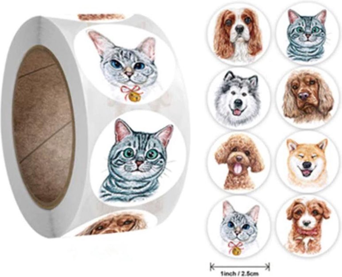500 stickers op rol honden en katten 2