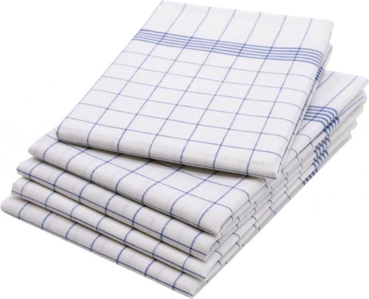 Maus gastro theedoeken set blauw geruit katoen - 5 stuks