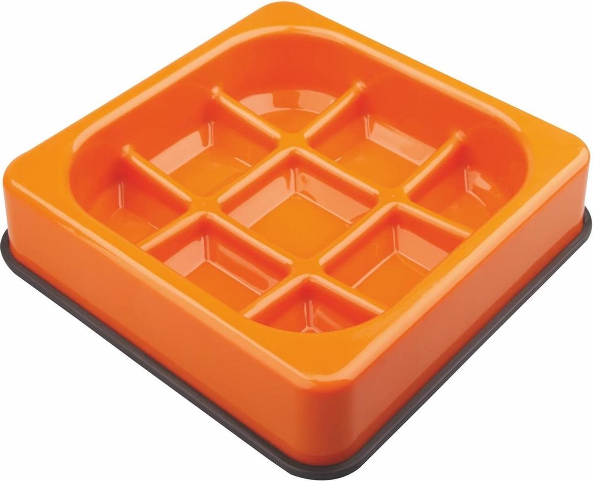 M-Pets Voerbak Slowfeeder Wafel Oranje  25x25x5