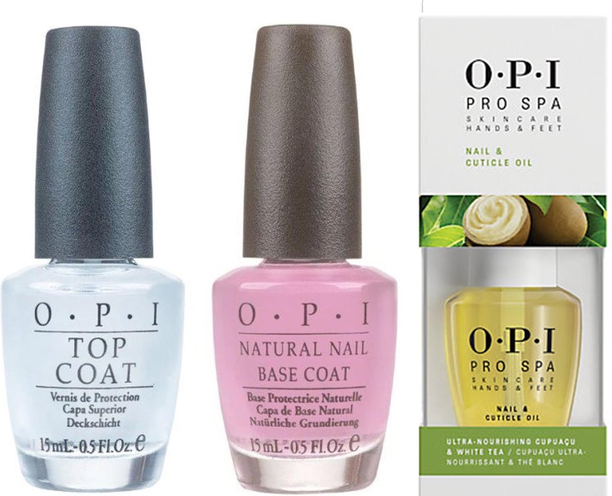 OPI Top Coat NT T30 Nagellak 15 ml + OPI Natural Nail Base Coat Nagellak 15 ml + OPI Pro Spa Nail & Cuticle Oil Nagelverzorging 14