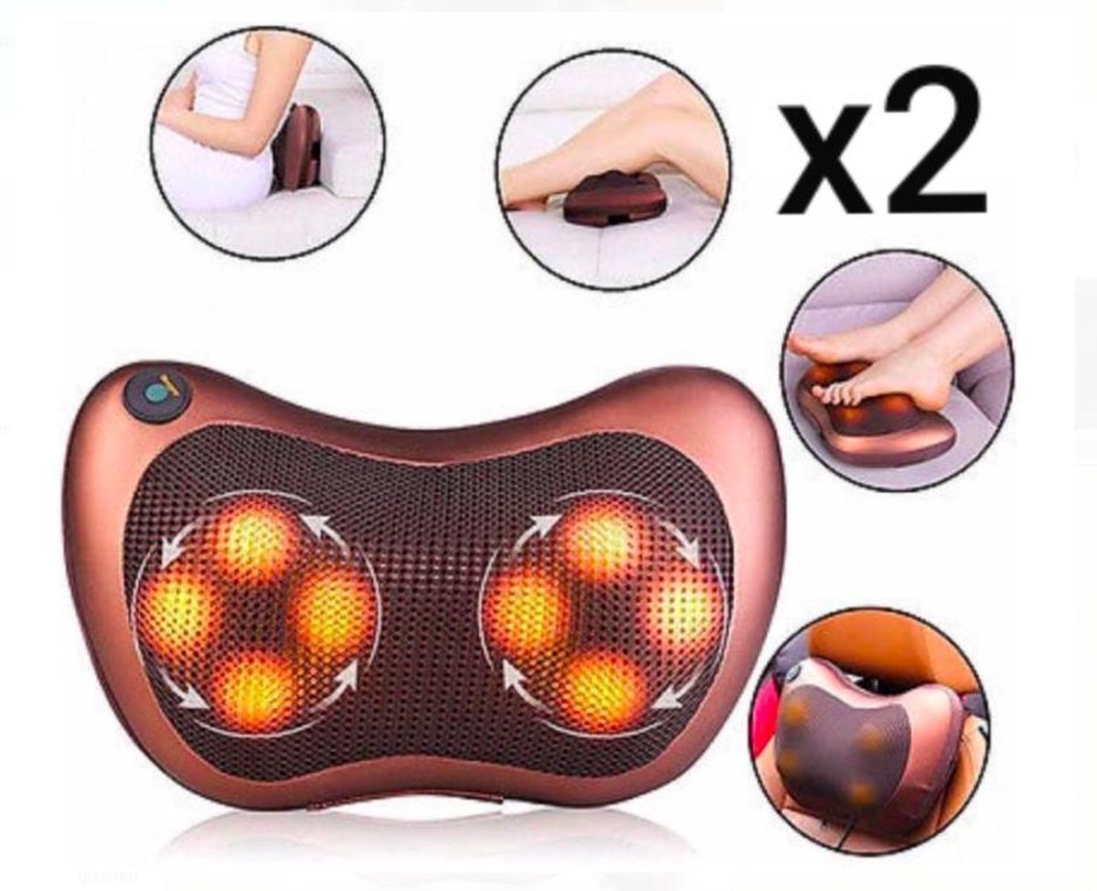 Massagekussen met 4 roterende massageballen en warmtefunctie incl. autolader - Voor nek