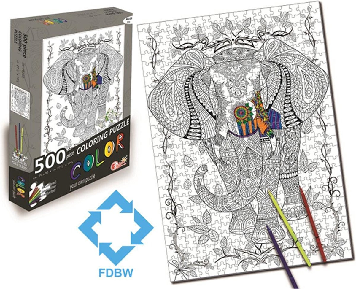 Puzzel Kleuren | Kleurpuzzels voor Volwassenen - Kinderen Puzzel Kleurplaat | Puzzel Kleuren Volwassenen - Legpuzzel 500 stukjes – Olaf de Olifant