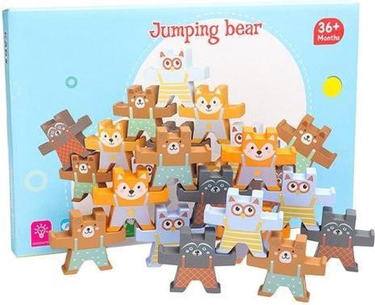 Kabi | Creatieve houten stapelbare beren voor kinderen | multikleur | 12 beren | Educatief speelgoed | stapelen | houten bouwblokken voor kinderen | leerzaam | speelgoed