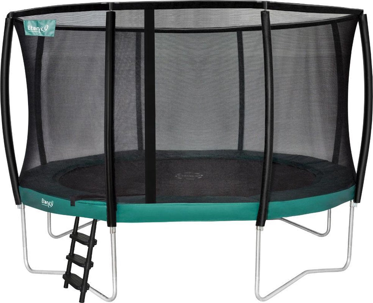Etan Premium Gold Trampoline met net deluxe - Ø 427 cm / 14 ft - incl. Deluxe Veiligheidsnet - UV-bestendig Randkussen - Groen - Rond