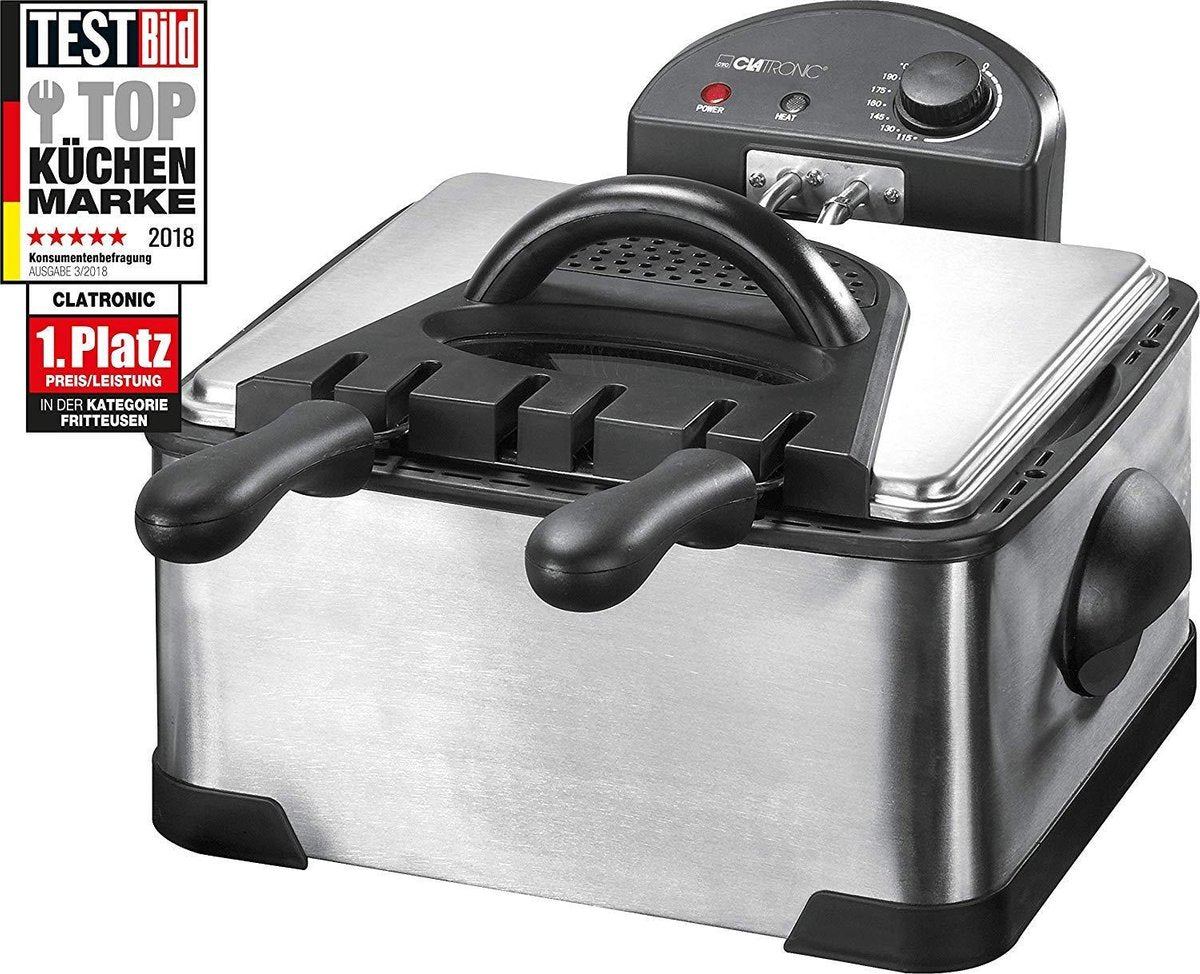 Clatronic RVS Friteuse Frituur pan 4 liter 3 mandjes 2000 watt FR 3195 | Frituurpan met 3 frituurmanden