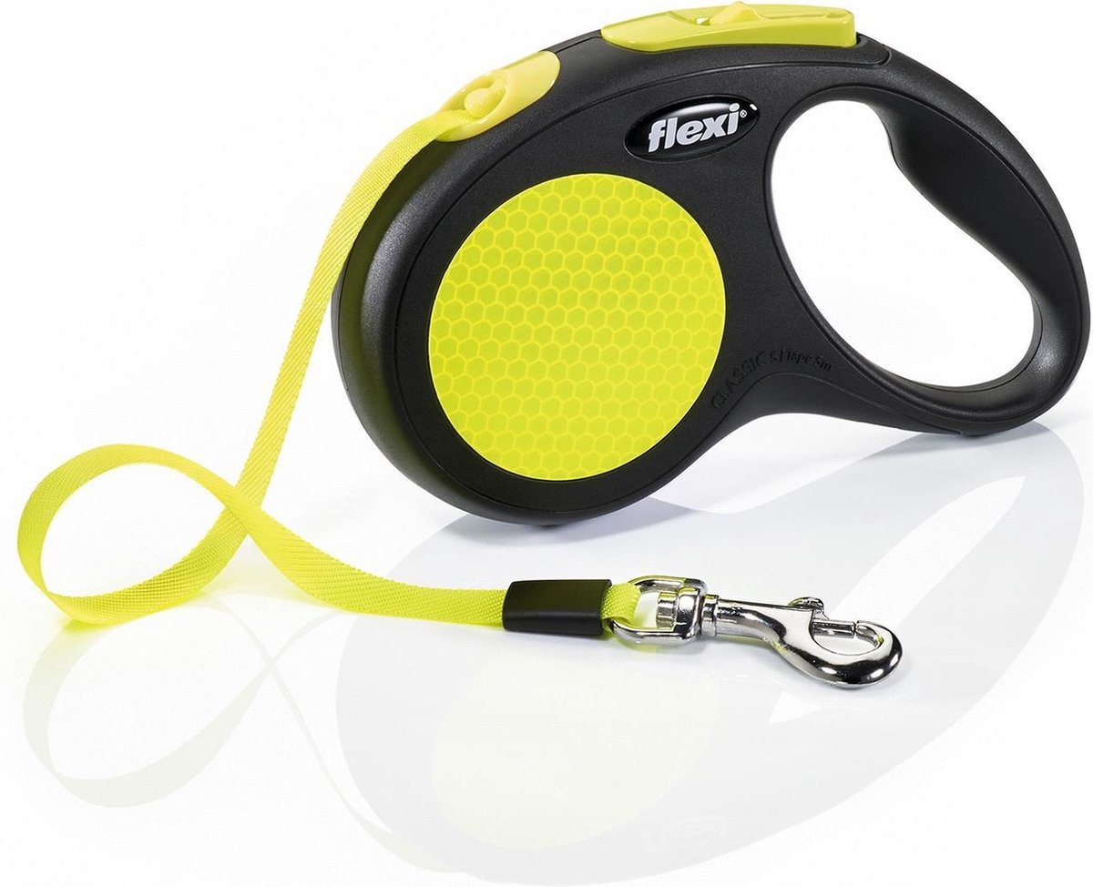 Flexi New Classic - Hondenriem Incl. Neon Band - Geel - S - 5 M - (<12 kg)