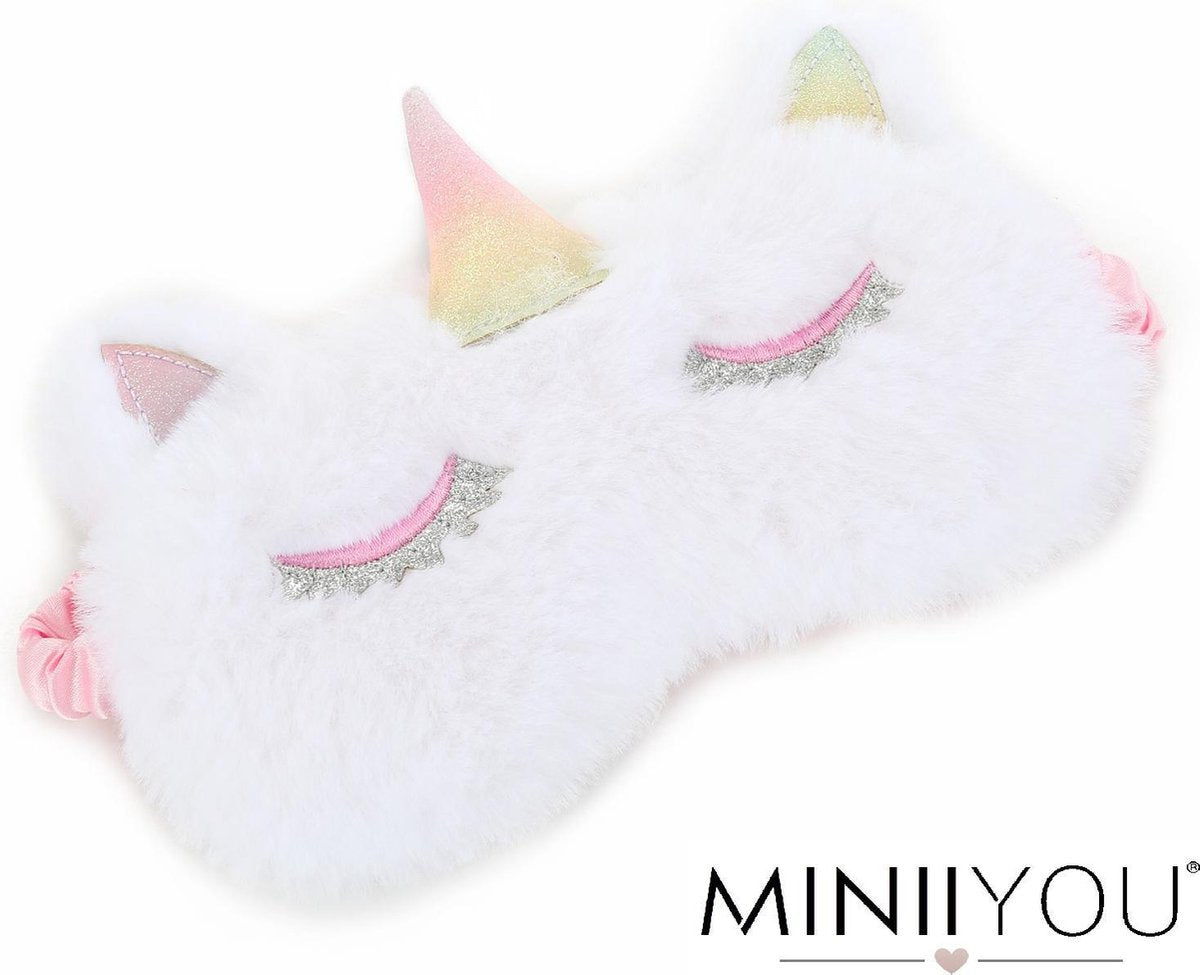 MINIIYOU® Zacht wit Unicorn kinder slaapmasker - reismasker vanaf 5 jaar | Reizen |Pluche Polyester | kinderen accessoires | Goede nachtrust