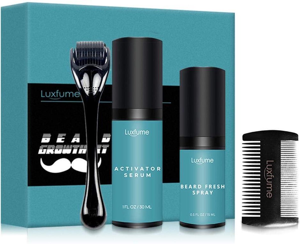 LB Products Baardgroei kit Producten - Baardolie Middel - Groei Set - Baardhaar - Baardgroei Rituals - Stimuleren - Serum - Spray - Versnellen - 4 delig cadeau set voor mannen