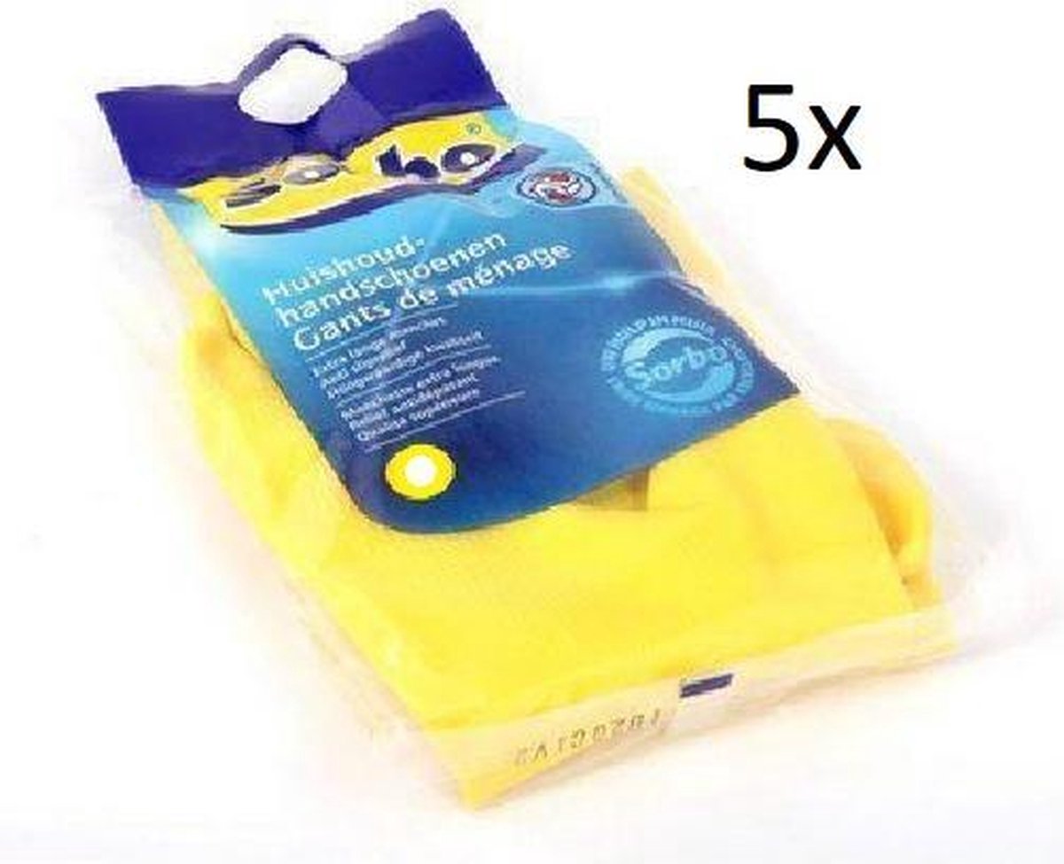Sorbo Huishoudhandschoen - Maat M - Geel - Multipak 5 stuks