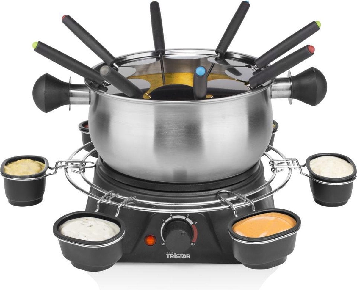 Tristar FO-1109 Familie Fonduepan met 8 Vorkjes en 6 Bakjes 1.3L 1400W Zwart/RVS