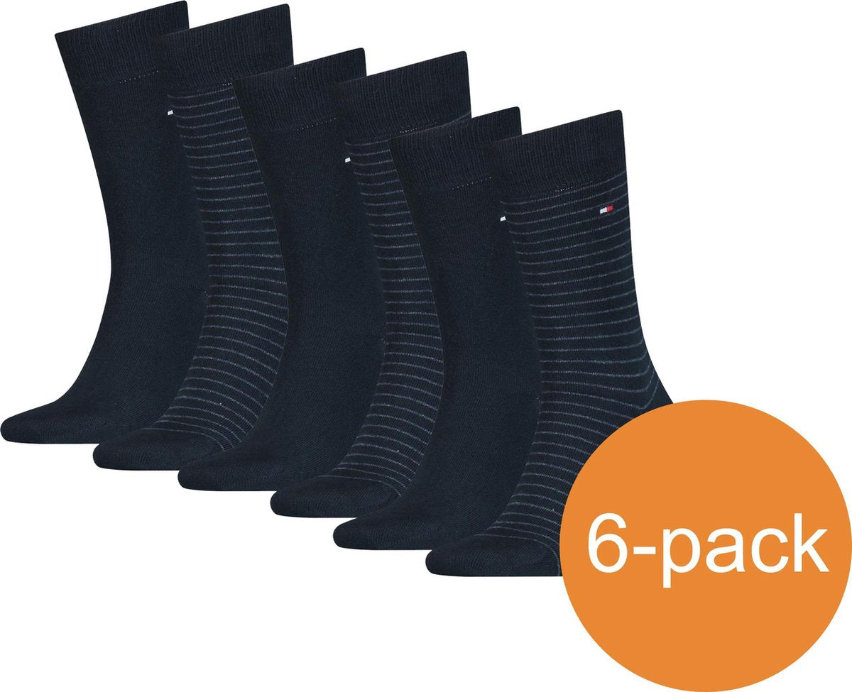 Tommy Hilfiger Sokken Heren  -  6 paar - Small Stripe Dark Navy - Maat 39/42