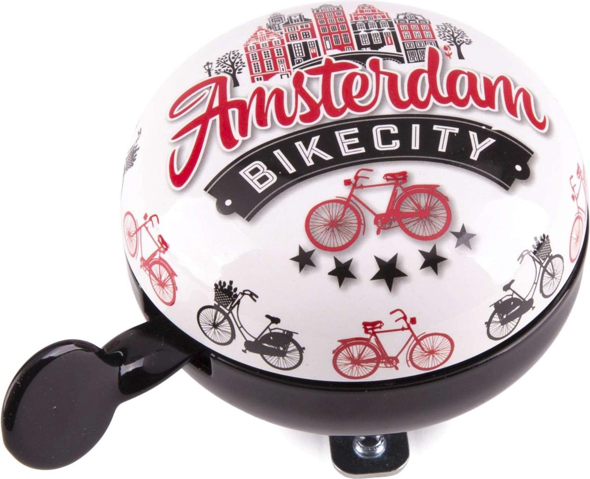 Amsterdam - Fietsbel - Bike City - Wit Zwart - 80 mm