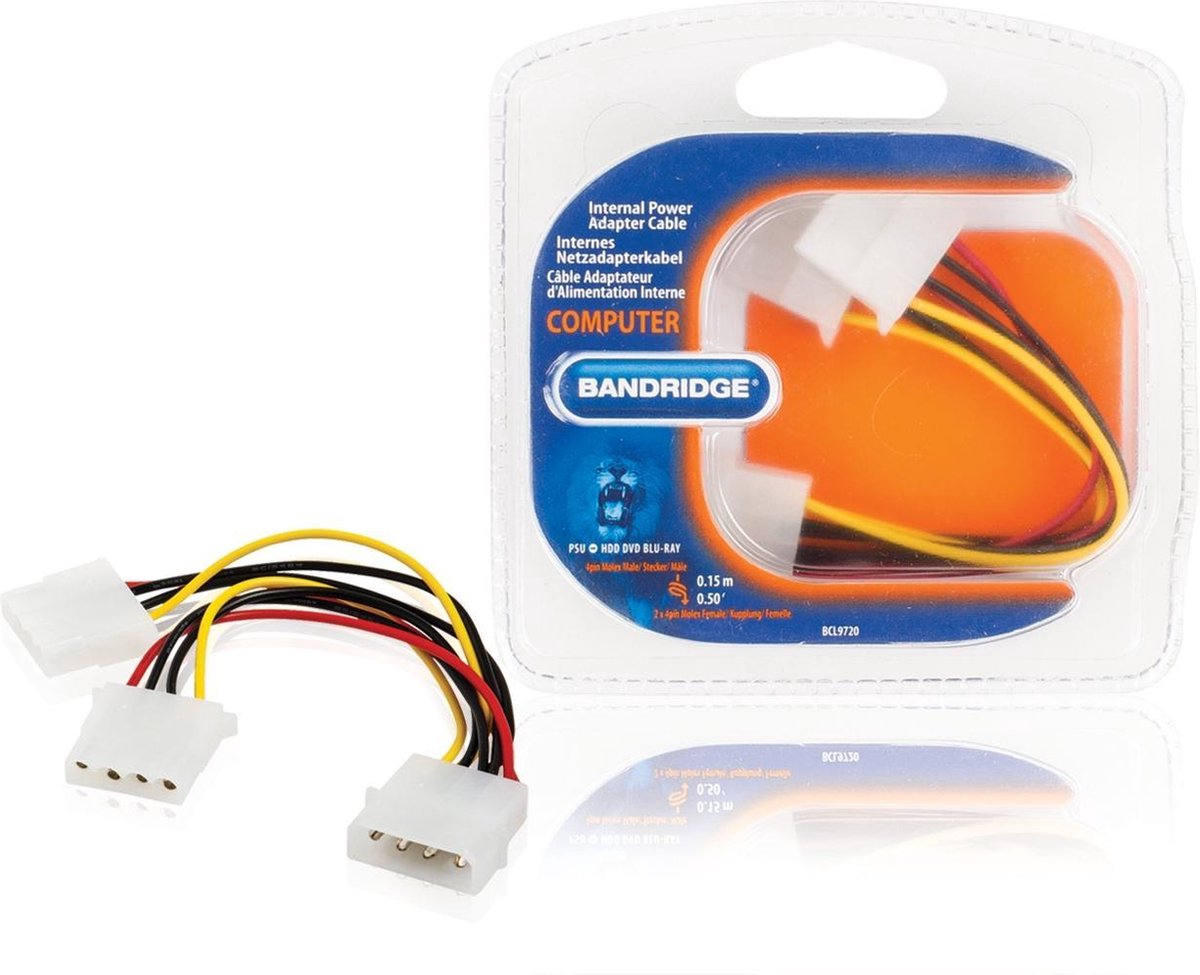 Bandridge 0.15m SATA Intern 0.15m SATA 2 x Molex (4-pin) Multi kleuren