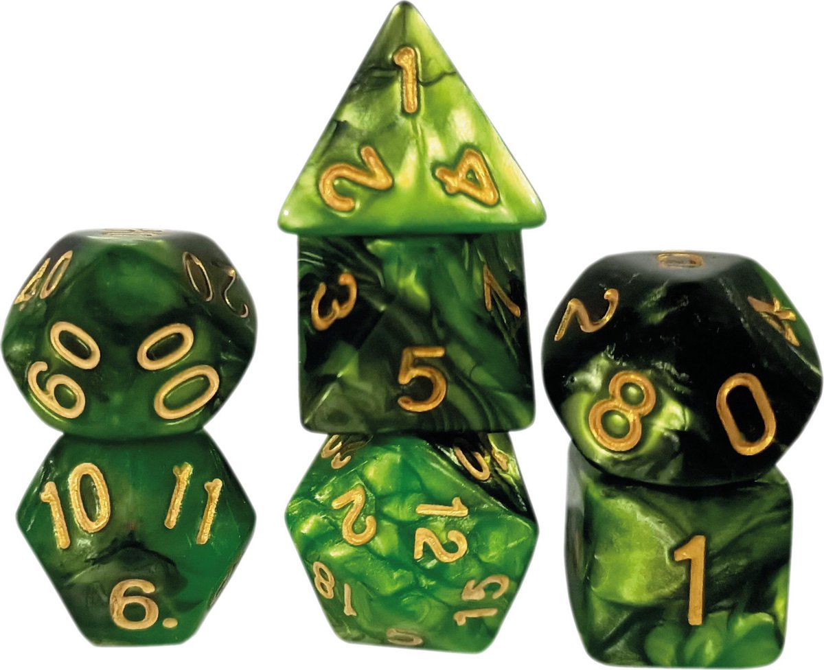 DnD dice set - Inclusief velvet bewaarzakje - Green & Black - Dungeons and Dragons dobbelstenen