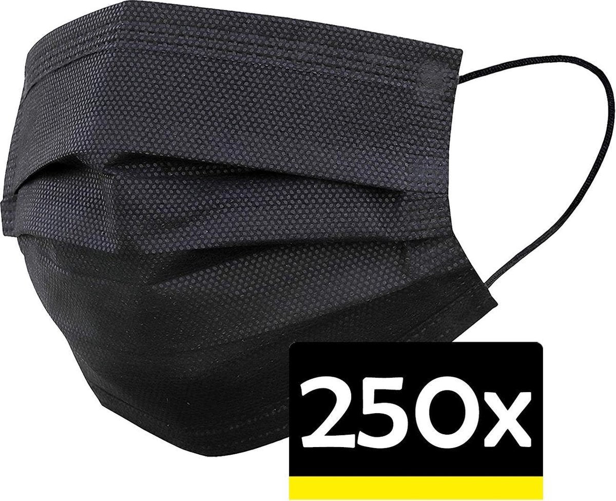Mondkapje Zwart Wegwerp - Mondmasker Wegwerp - Mondkapje Wegwerp Zwart - Mondkapjes Wegwerp Zwart- 250 Stuks