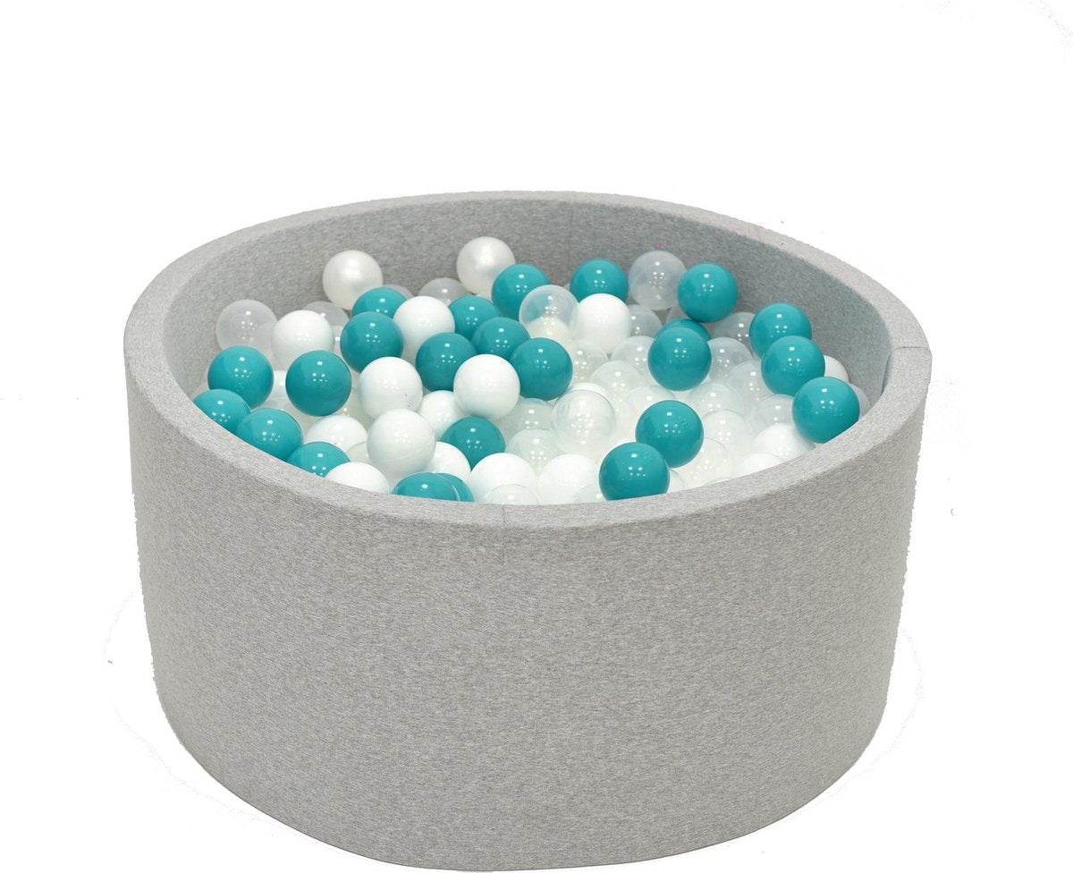 Ballenbak Grijs 90x40 met 250 ballen Turquoise