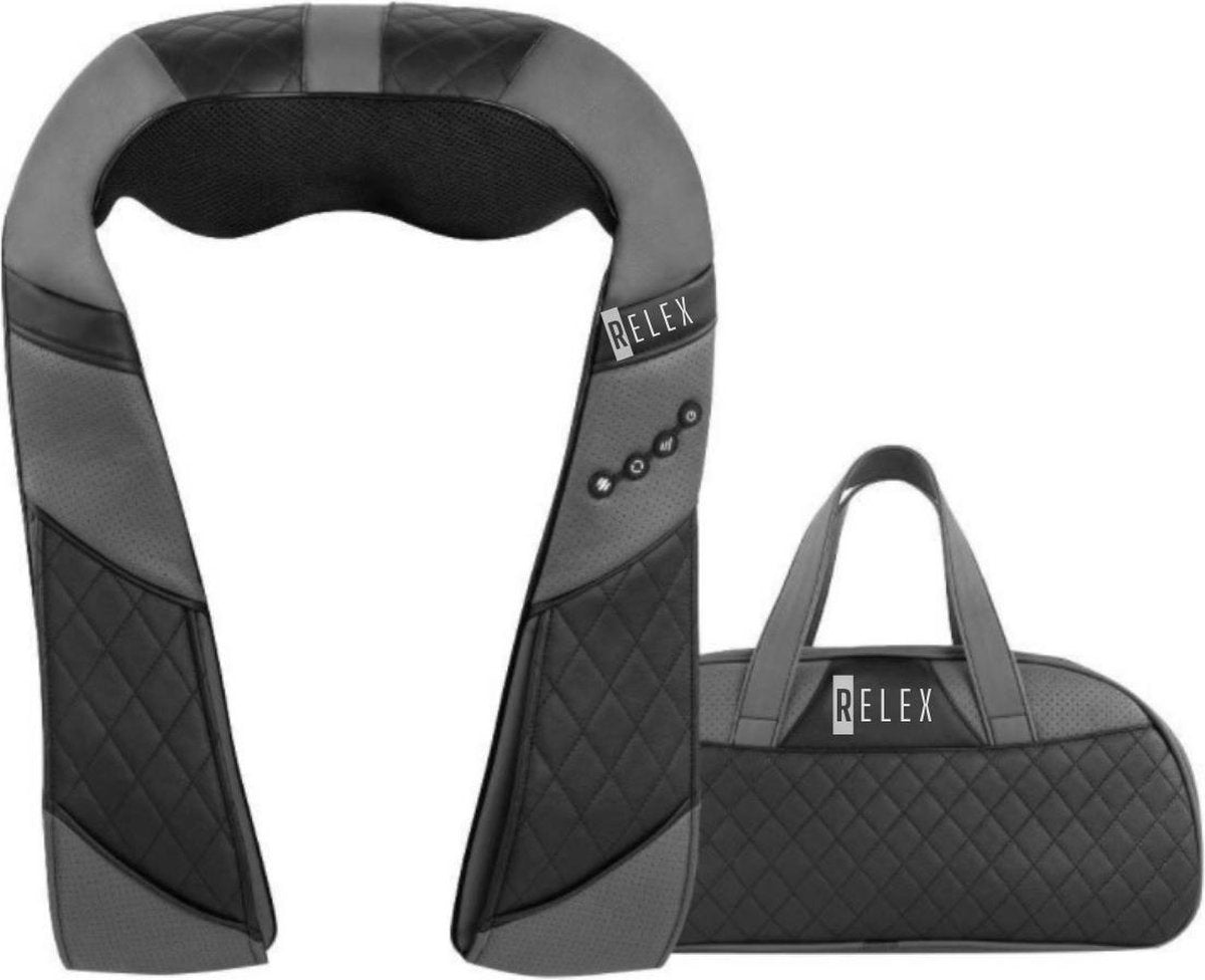 Relex® Shiatsu Massagekussen Pro - Massageapparaat met 8 Roterende Massagepunten en 3 Snelheden - Nekmassage Kussen met Warmte Functie - Massage Apparaat voor Nek / Schouder / Rug / Benen / Voeten - Voor Thuis of in de Auto - Inclusief 12V Autolader
