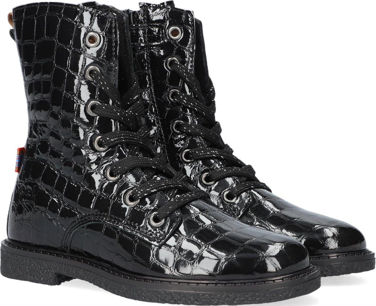 Koel4kids 11m002 Veterboots - Laarzen Met Veters - Meisjes - Zwart - Maat 35