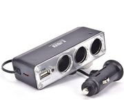 3 in 1 Aansteker Aansluitingen met USB poort - RVS - Autolader - Auto Sigarettenaansteker Distributeur - Drievoudige Auto Lader Splitter