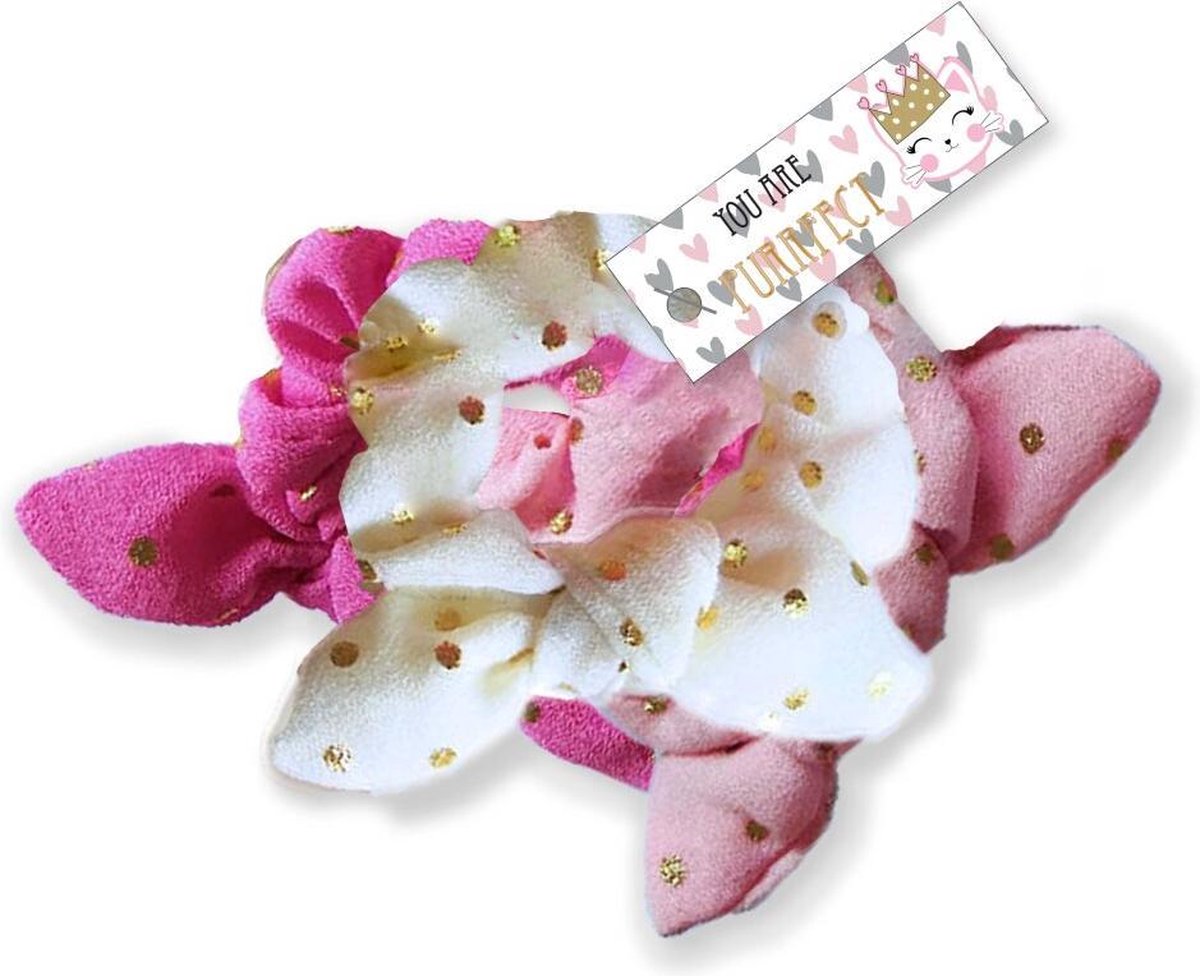 Purrfect Scrunchies 3 Stuks Roze/Wit
