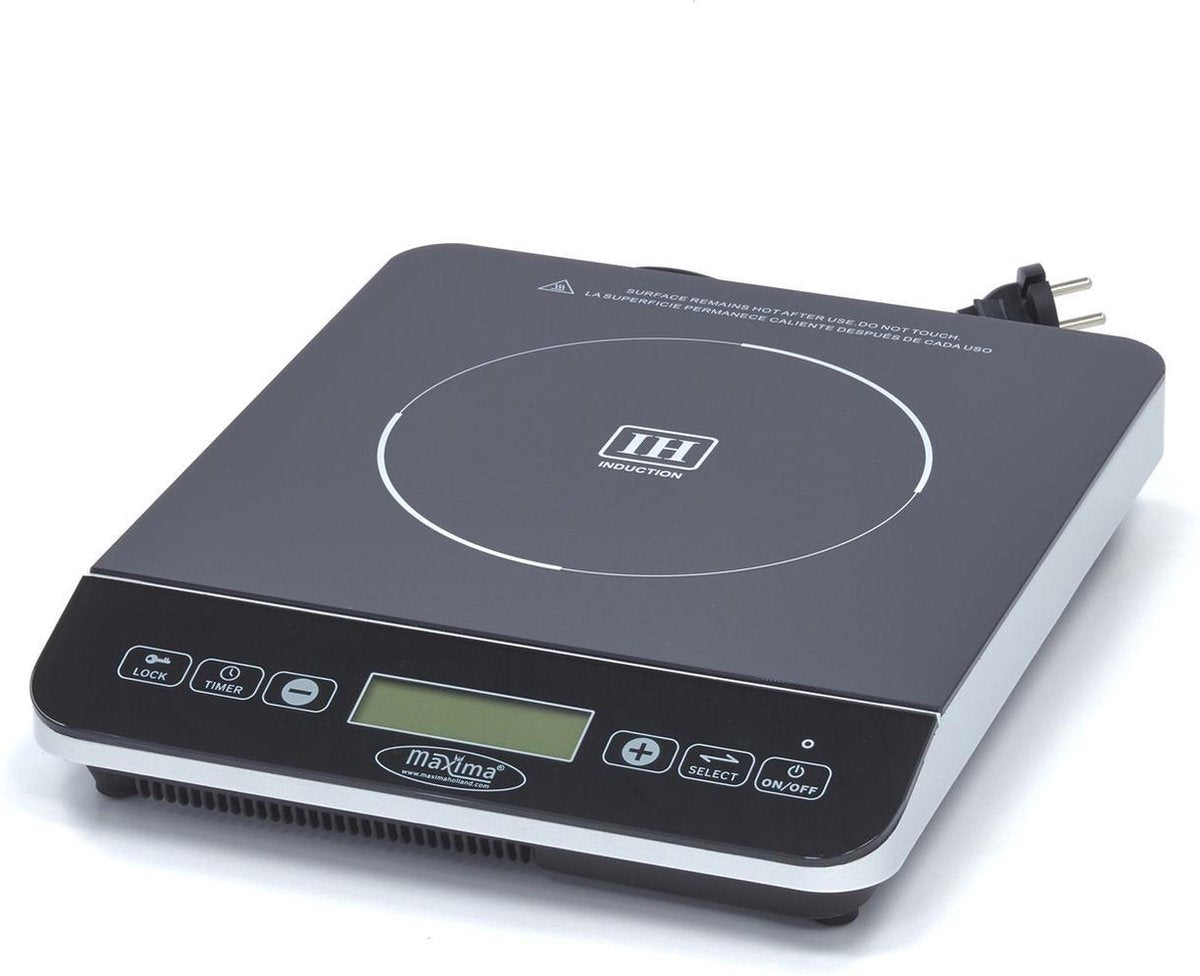 Inductie Kookplaat 2000 Watt - 1 x 28 cm Pit - tot 240 Graden - Timer - Touch Bediening - RVS - Vrijstaand - Professionele Inductieplaat - Maxima